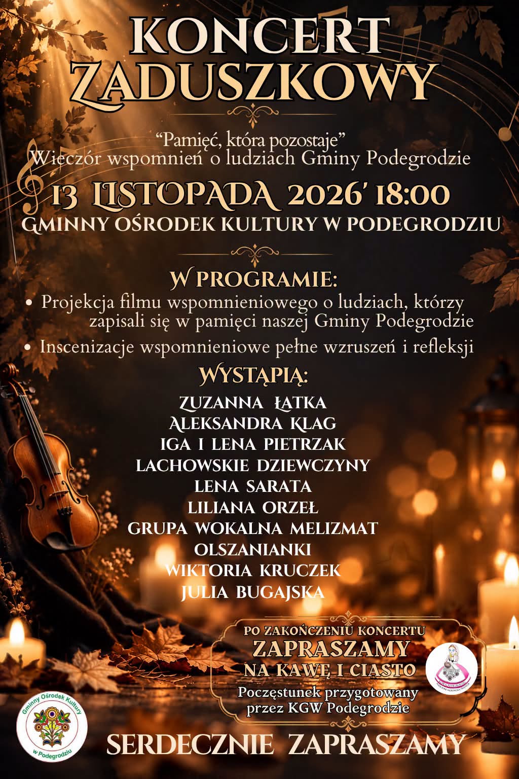 🕯️ „PAMIĘĆ, KTÓRA POZOSTAJE” – KONCERT ZADUSZKOWY W PODEGRODZIU